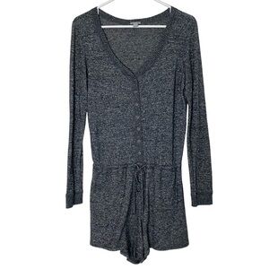 Aerie Henley Romper Womens Size Small Long Sleeves Shorts Gray Jumper Grey